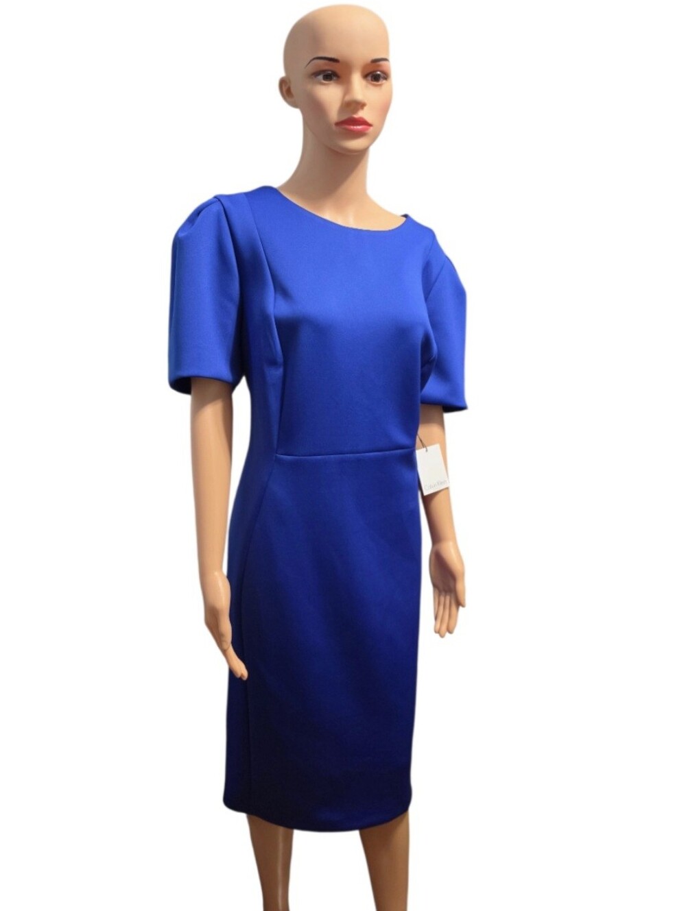 Calvin Klein Regatta Blue Puff Sleeve Sheath Cocktail Chic Dress 18W
